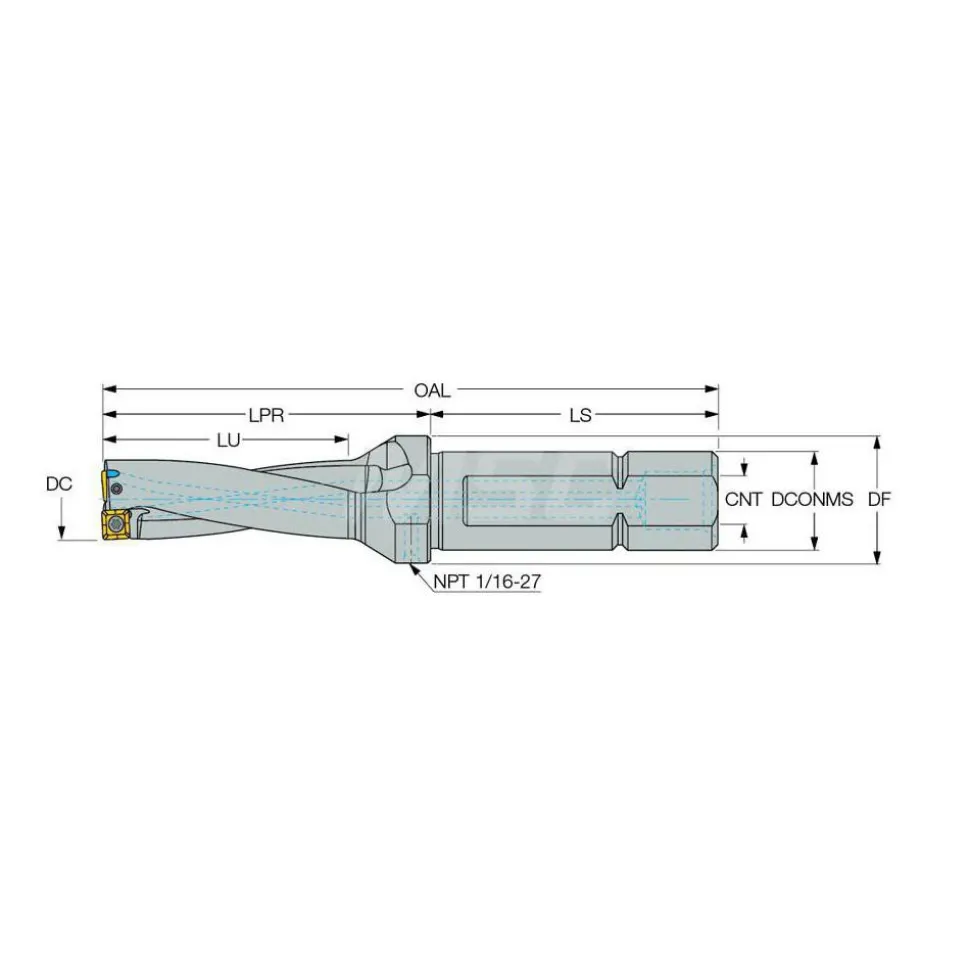 Indexable Insert Drill: DR1125-3375-125-09-3DN, 1-1/8" Max Dia, 3xD, 1-1/4" Shank Dia