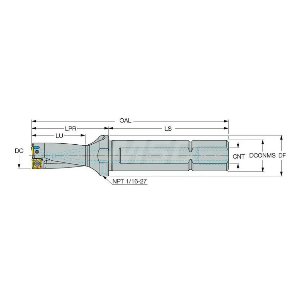 Indexable Insert Drill: DR08121625100062DN, 13/16" Max Dia, 2xD, 1" Shank Dia