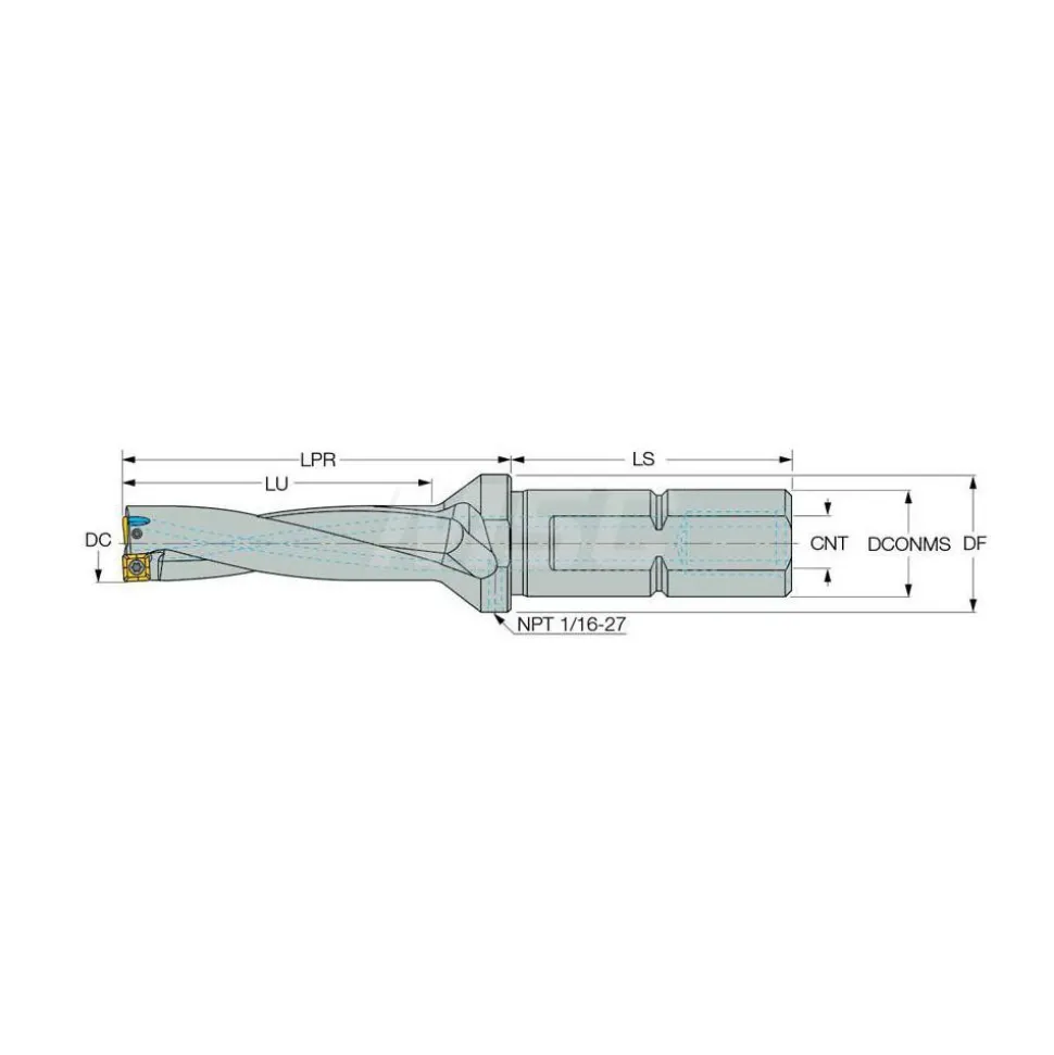 Indexable Insert Drill: DR1000-4000-125, 1" Max Dia, 4" Max Depth, 4xD, 1-1/4" Shank Dia