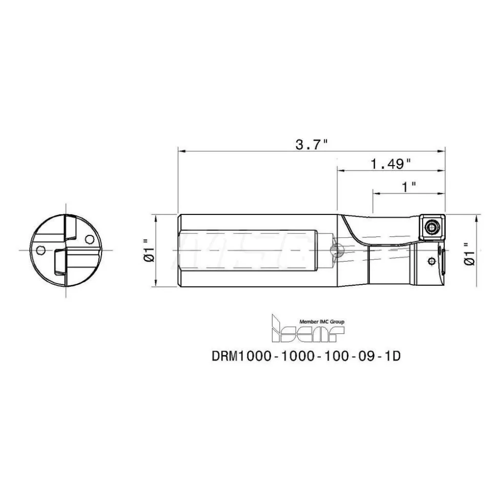 Indexable Insert Drill: DRM1000-1000-100-09-1D, 1" Max Dia, 1" Max Depth, 1xD, 1" Shank Dia