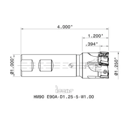 Indexable Square-Shoulder End Mill: HM90 E90A-D1.25-5W1.00, 1-1/4