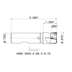 Indexable Square-Shoulder End Mill: HM90 E90A-D.88-3-W.75, 7/8