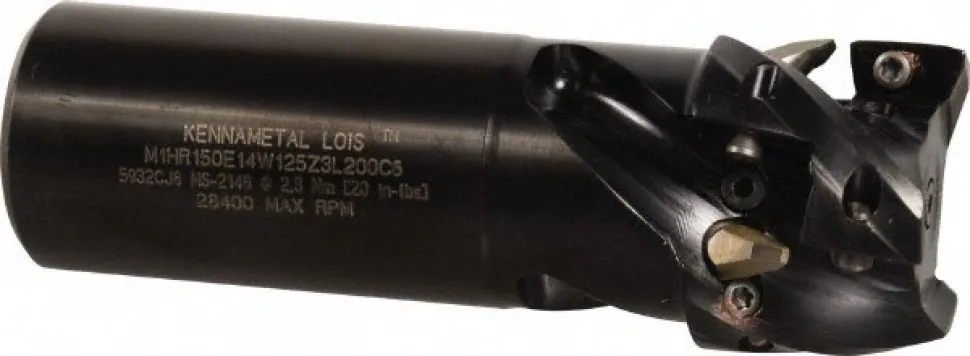 Indexable Square-Shoulder End Mill: 150E14W125Z3L300C12, 1-1/2" Cut Dia, 2.13" Max Depth of Cut, 1-1/4" Dia Weldon Flat Shank