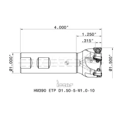 Indexable Square-Shoulder End Mill: HM390ETPD1.505W1.010, 1-1/2