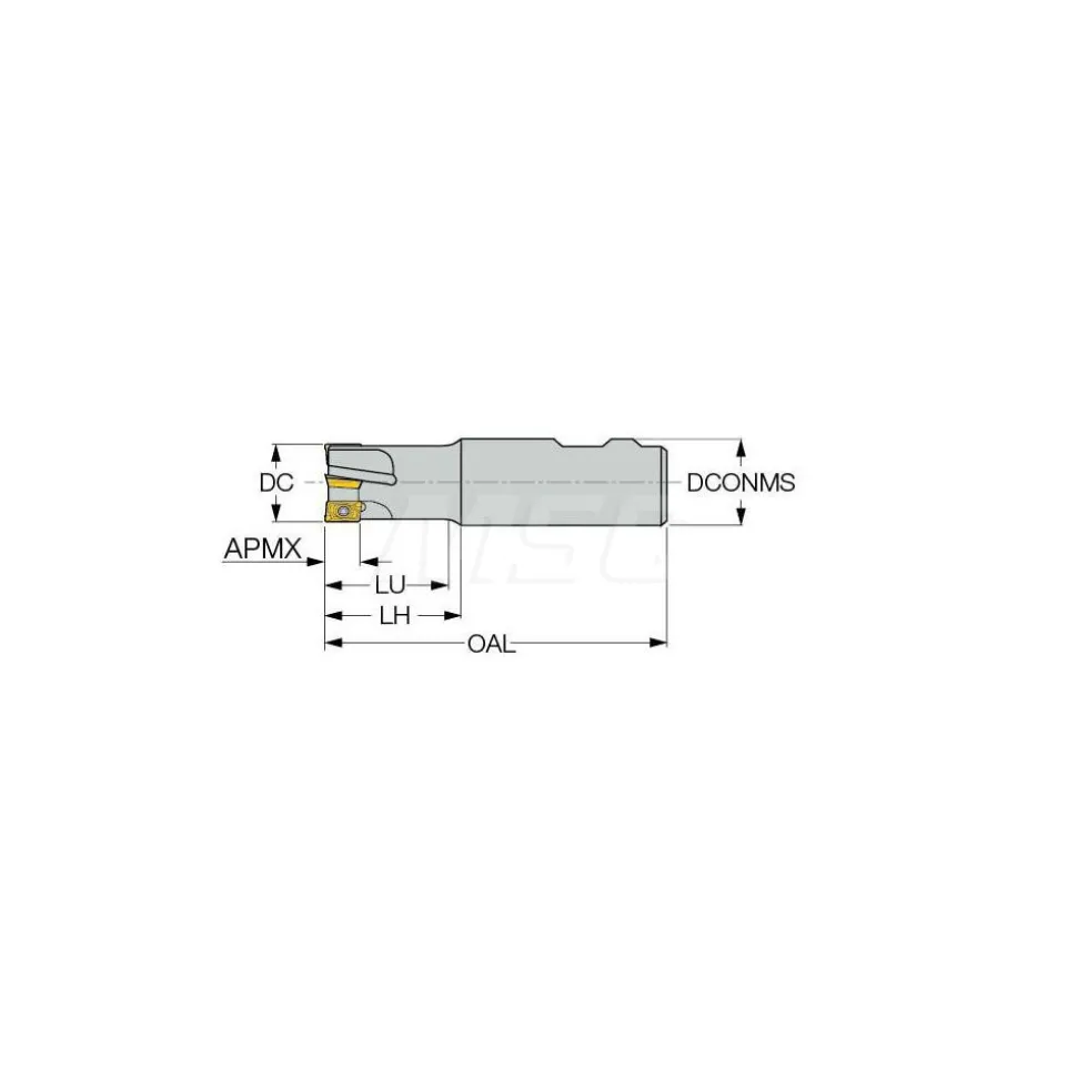 Indexable Square-Shoulder End Mill: HM90 E9A-D.62-2-C62-LB, 5/8" Cut Dia, 0.394" Max Depth of Cut, 5/8" Dia Cylindrical Shank