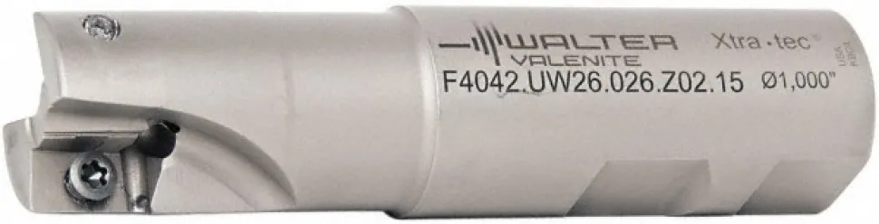 Indexable Square-Shoulder End Mill: F4042.UW26.026.Z02.15, 1" Cut Dia, 15 mm Max Depth of Cut, 1" Dia Weldon Flat Shank