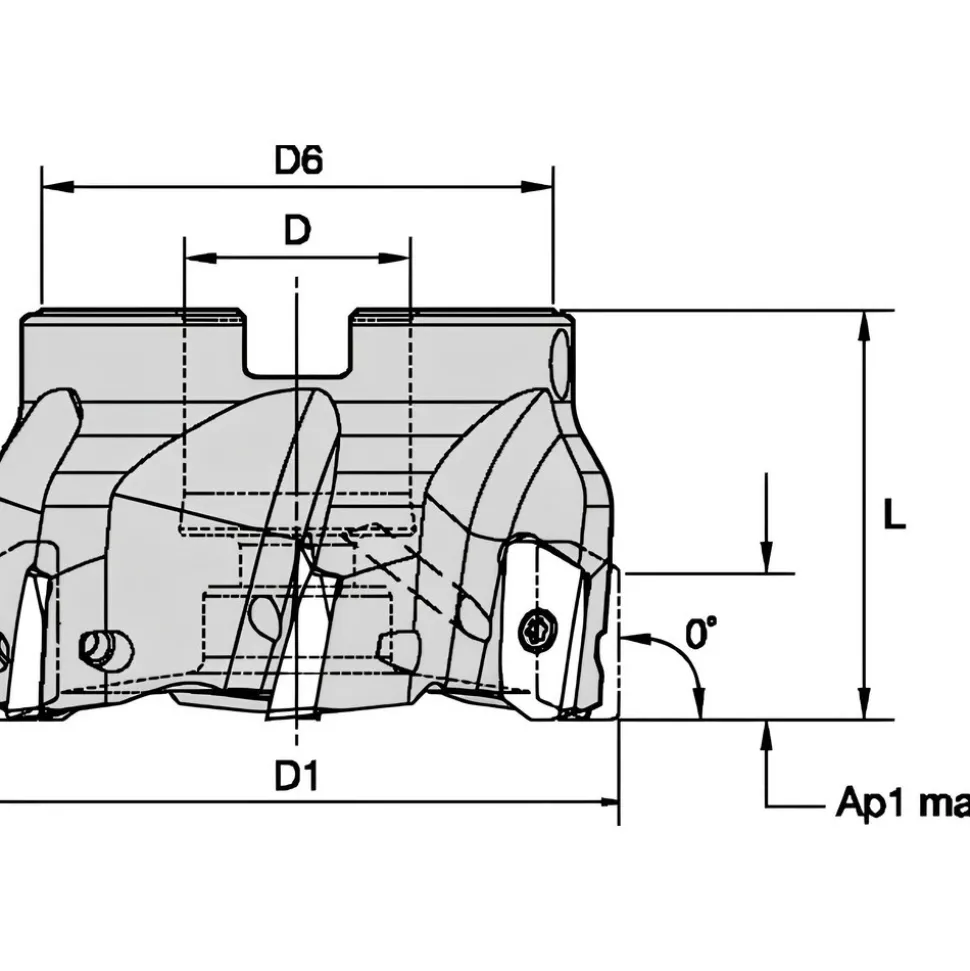 Indexable Square-Shoulder Face Mill: M1D125E1404S050L157, 1-1/4'' Cut Dia, 0.5000" Arbor Hole Dia, 0.5700" Max Cutting Depth