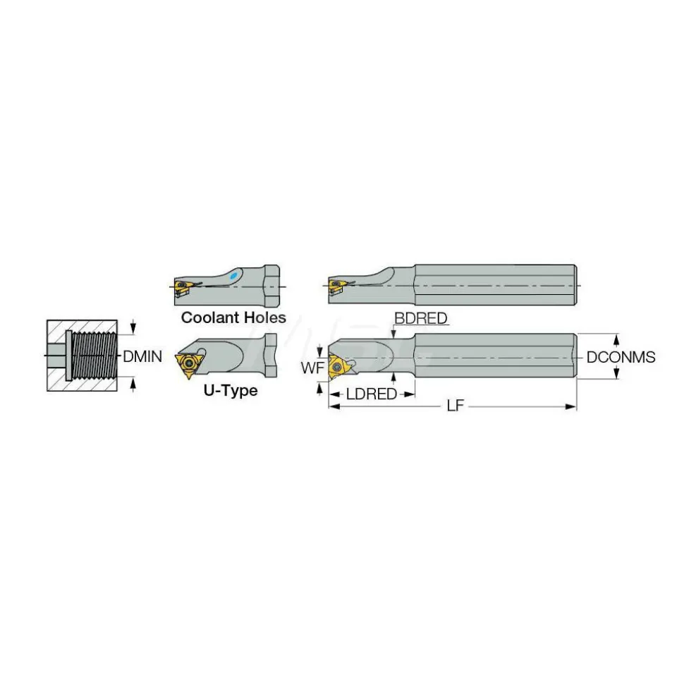 Indexable Threading Toolholder: Internal, Right Hand, 0.38 x 0.38" Shank