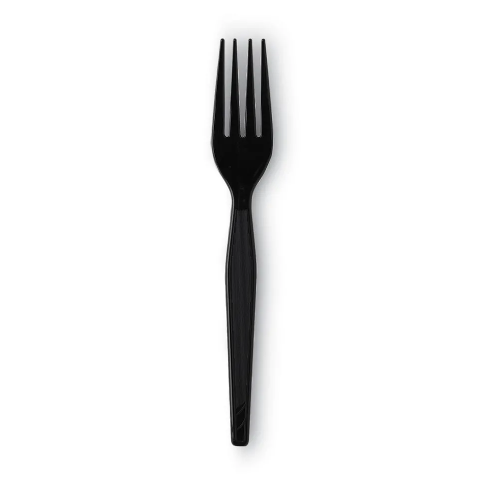 Individually Wrapped Forks, Plastic, Black, 1000/Carton