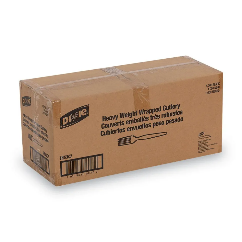 Individually Wrapped Forks, Plastic, Black, 1000/Carton