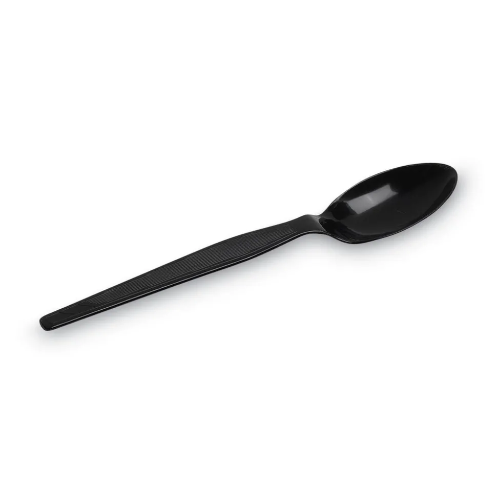 Individually Wrapped Teaspoons, Plastic, Black 1000/Carton