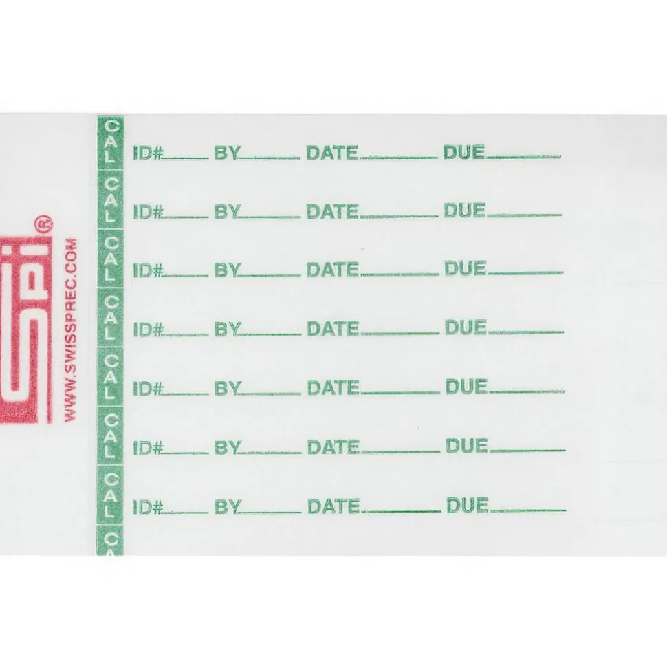 Inspection & Quality Label: "Calibration Id#__ By__Date__Due__", Rectangle, 6" Wide, 1/4" High