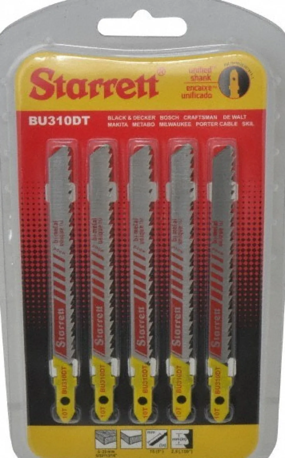 Jigsaw Blade: Bi-Metal, 10 TPI, 0.05" Blade Thickness, 5/16" Blade Width