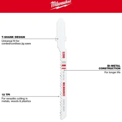Jigsaw Blades: Blade Material: Bi-Metal; Blade Length (Inch): 3; Blade Length (mm): 3.00; Blade Width (Decimal Inch): 0.2800