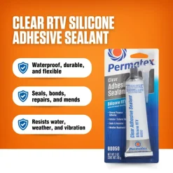 Joint Sealant: 3 oz Tube, Clear, RTV Silicone