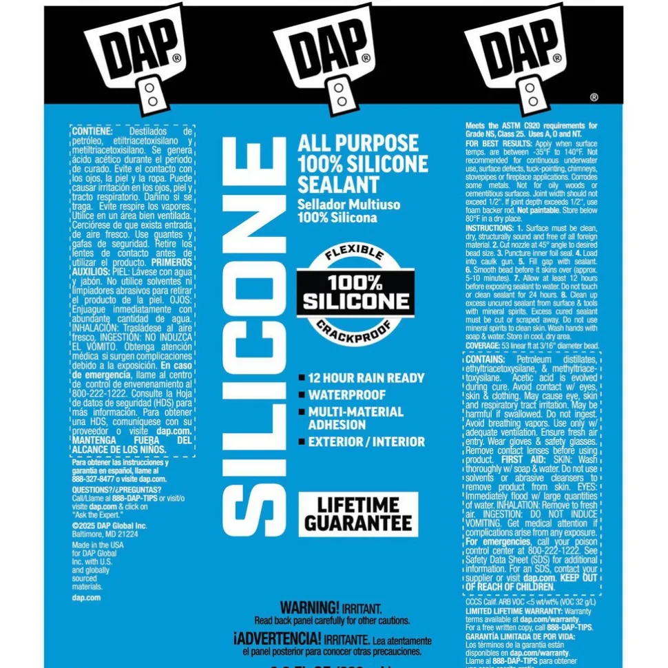 Joint Sealant: 10.1 oz Tube, White, RTV Silicone