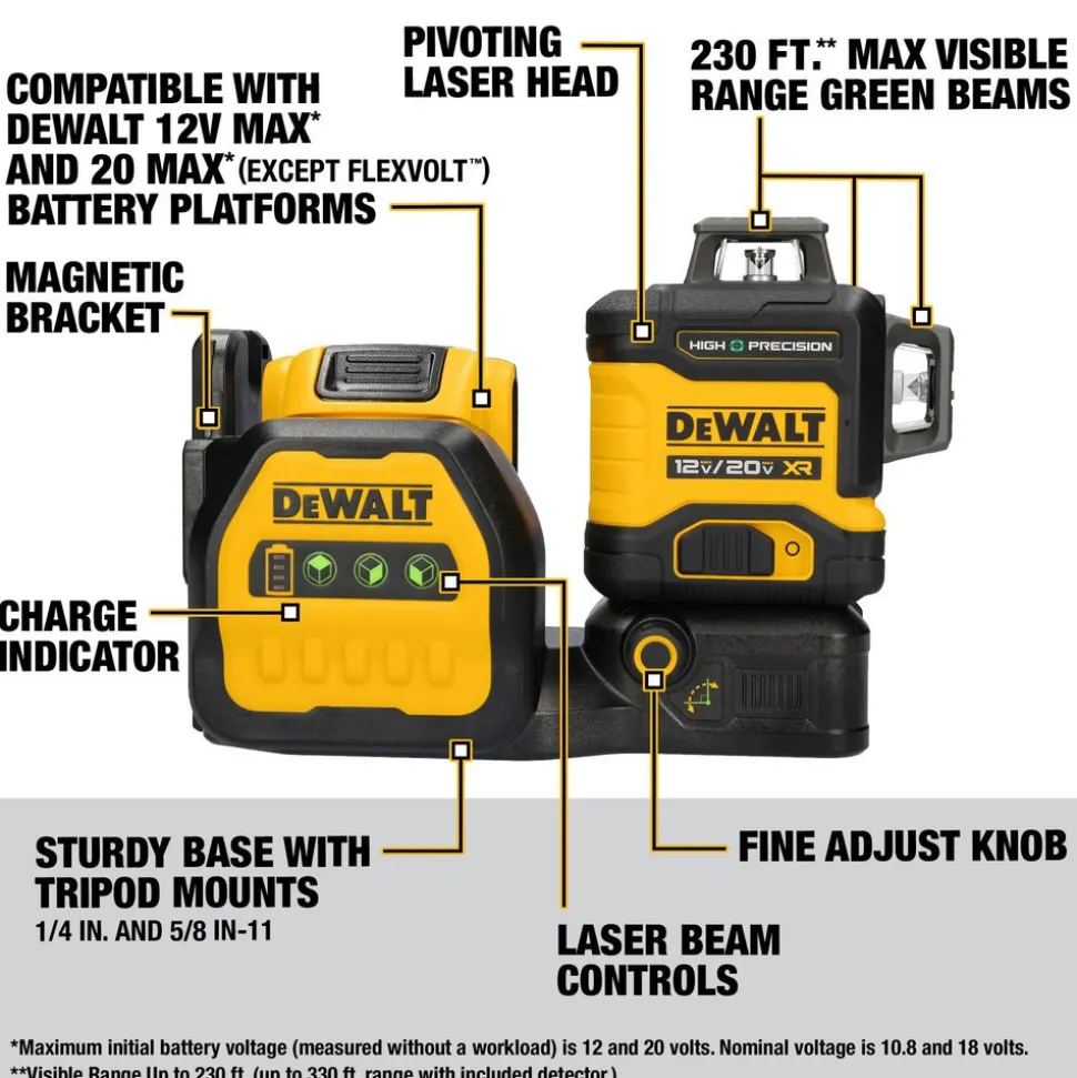 Laser Levels: Level Type: 3-Point, Self-Leveling Cross Line Laser; Laser Class: Class II; Laser Projection Orientation: Vertical, Horizontal; Plumb Type: Down