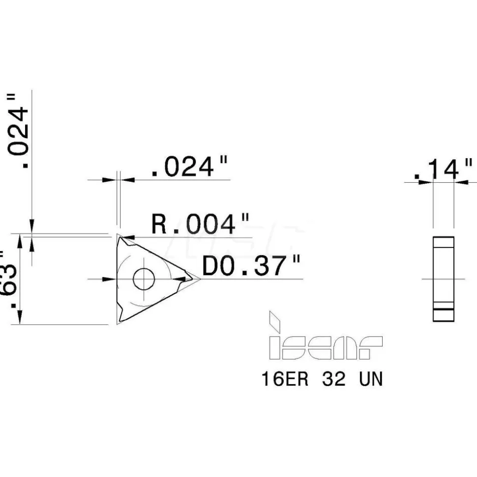 Laydown Threading Insert: 16ER32UN IC908, Carbide
