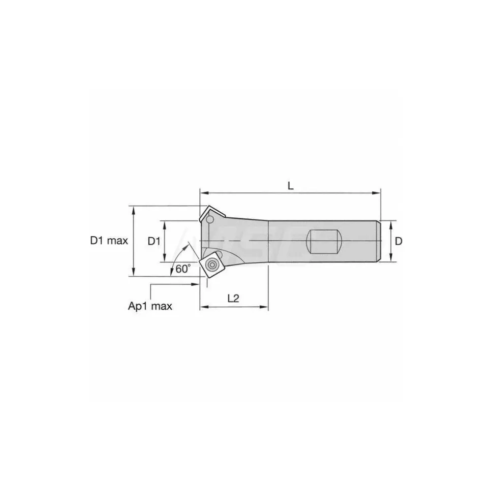 60° Lead Angle, 0.46" to 0.981" Cut Dia, 1/2" Shank Dia, Indexable & Chamfer End Mill