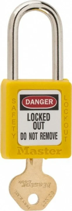 Lockout Padlock: Keyed Different, Thermoplastic, Steel Shackle, Yellow