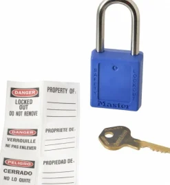Lockout Padlock: Keyed Different, Thermoplastic, Steel Shackle, Blue
