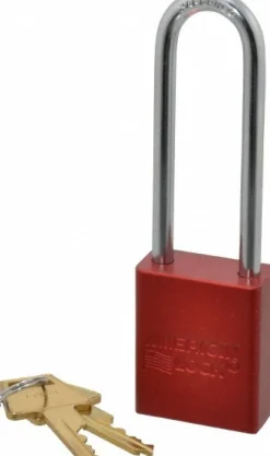 Lockout Padlock: Keyed Different, Aluminum, 3.0000” High, Steel Shackle, Red