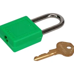 Lockout Padlock: Keyed Different, Thermoplastic, Steel Shackle, Green