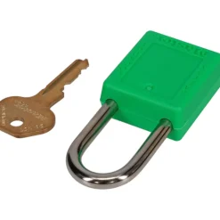 Lockout Padlock: Keyed Different, Thermoplastic, Steel Shackle, Green