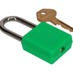 Lockout Padlock: Keyed Different, Thermoplastic, Steel Shackle, Green