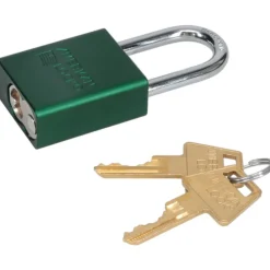 Lockout Padlock: Keyed Different, Aluminum, Steel Shackle, Green