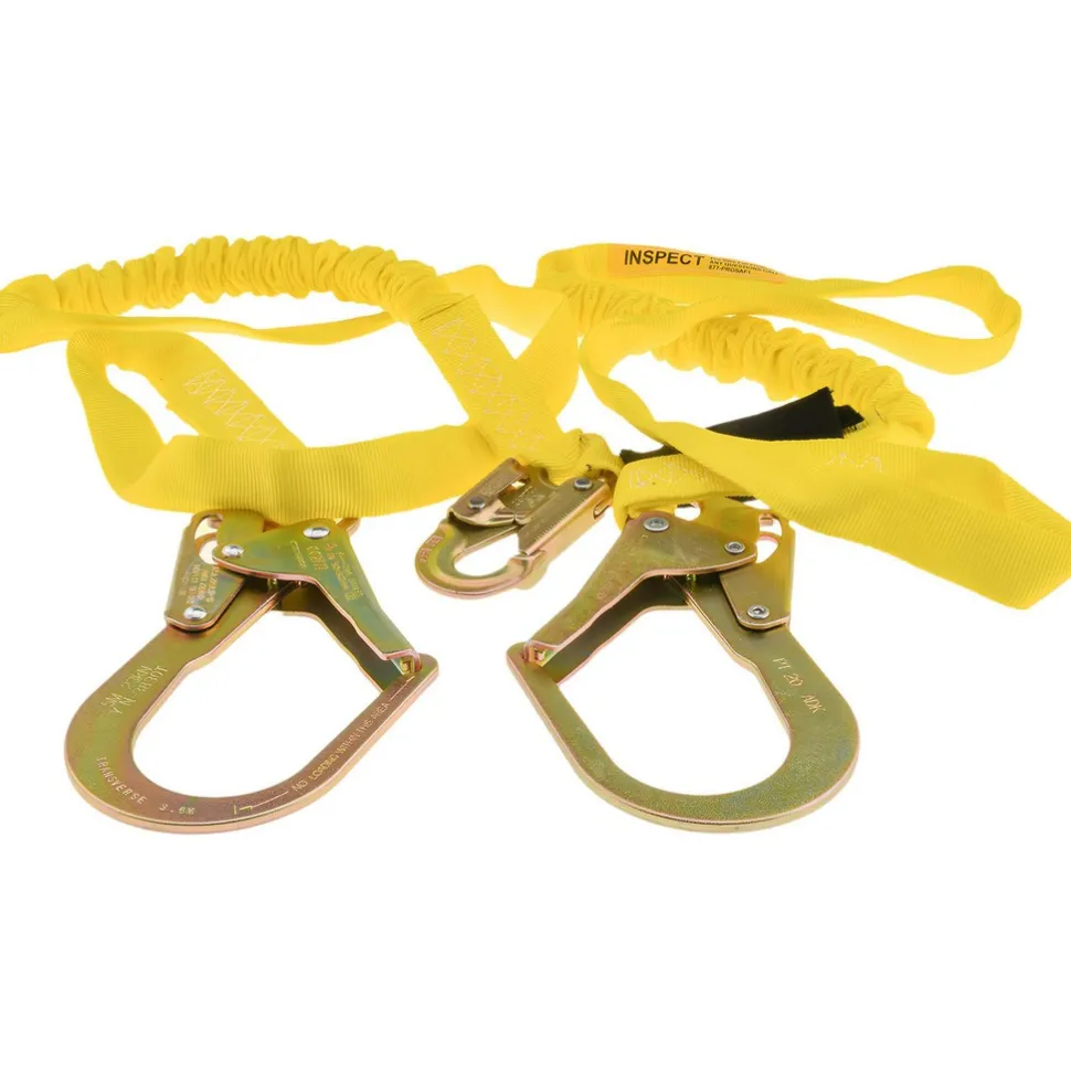 6' Long, 350 Lb Capacity, 2 Leg Locking Snap Hook Harness Shock Absorbing Lanyard