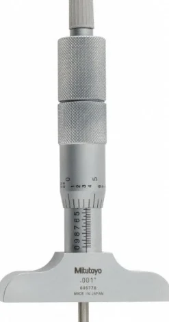 Mechanical Depth Micrometer: 4'' Range, 4 Rods, Satin Chrome Finish