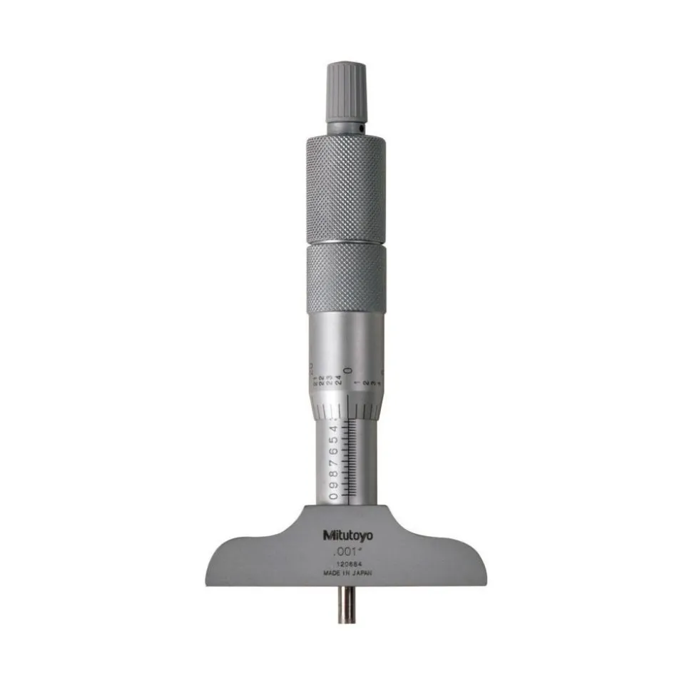 Mechanical Depth Micrometer: 6'' Range, 6 Rods, Satin Chrome Finish