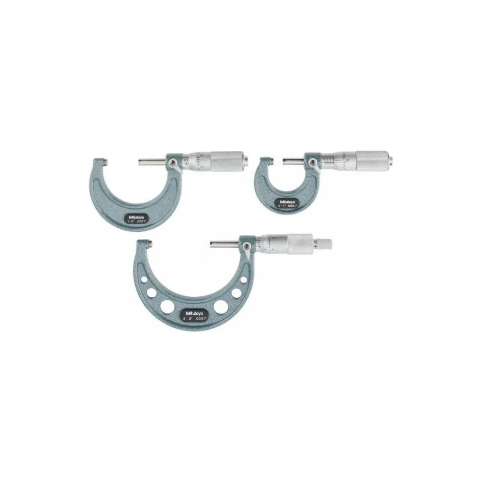 Mechanical Outside Micrometer Set: 3 Pc, 0 to 3" Measurement