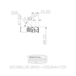8mm Mill Dia, 5mm LOC, 10mm OAL, 3 Flute Square End Mill Head