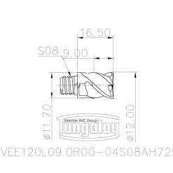 12mm Mill Dia, 9mm LOC, 16.5mm OAL, 4 Flute Square End Mill Head