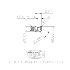 8mm Mill Dia, 5mm LOC, 10mm OAL, 4 Flute Square End Mill Head