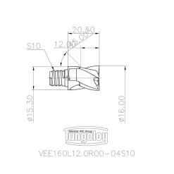 16mm Mill Dia, 12mm LOC, 20.5mm OAL, 4 Flute Square End Mill Head