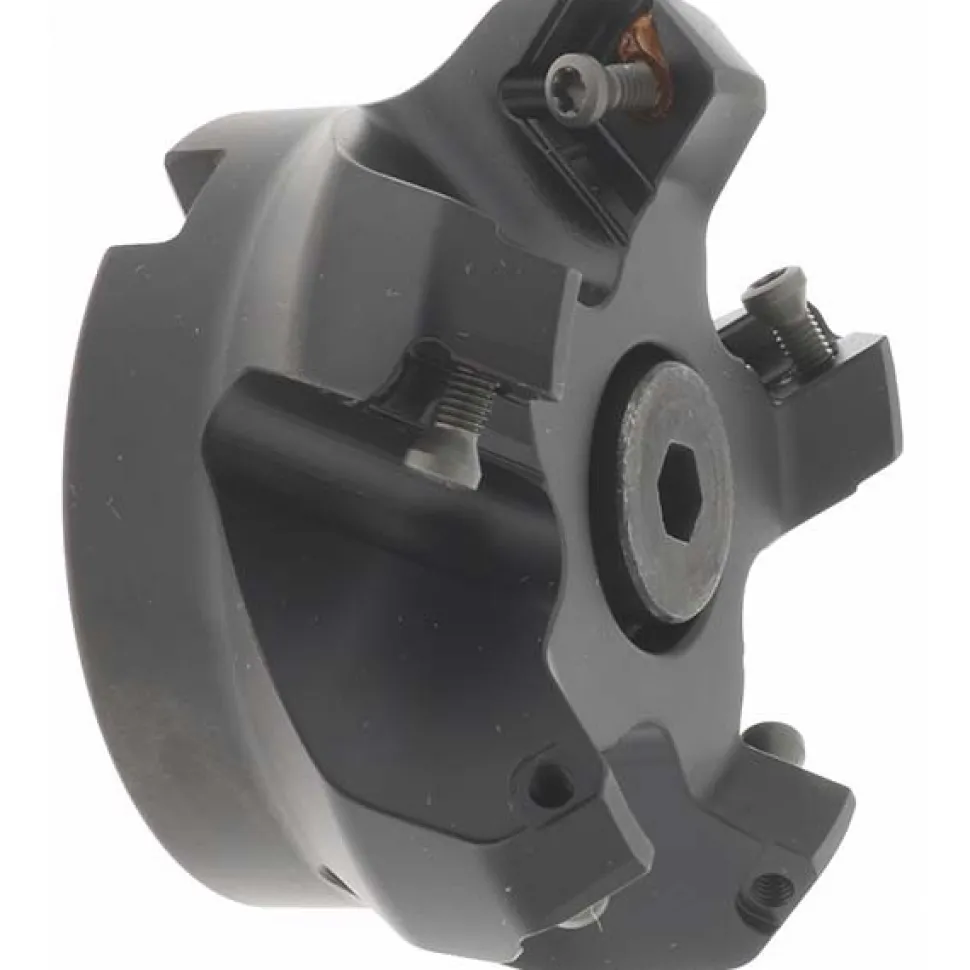 62.99mm Cut Dia, 1" Arbor Hole, 6.6mm Max Depth of Cut, 45° Indexable Chamfer & Angle Face Mill