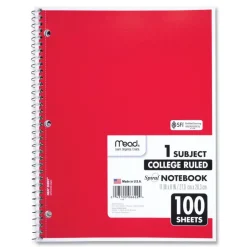 Notebook: 100 Sheets, 8-1/2 x 11" Sheet, College Ruled, White Paper