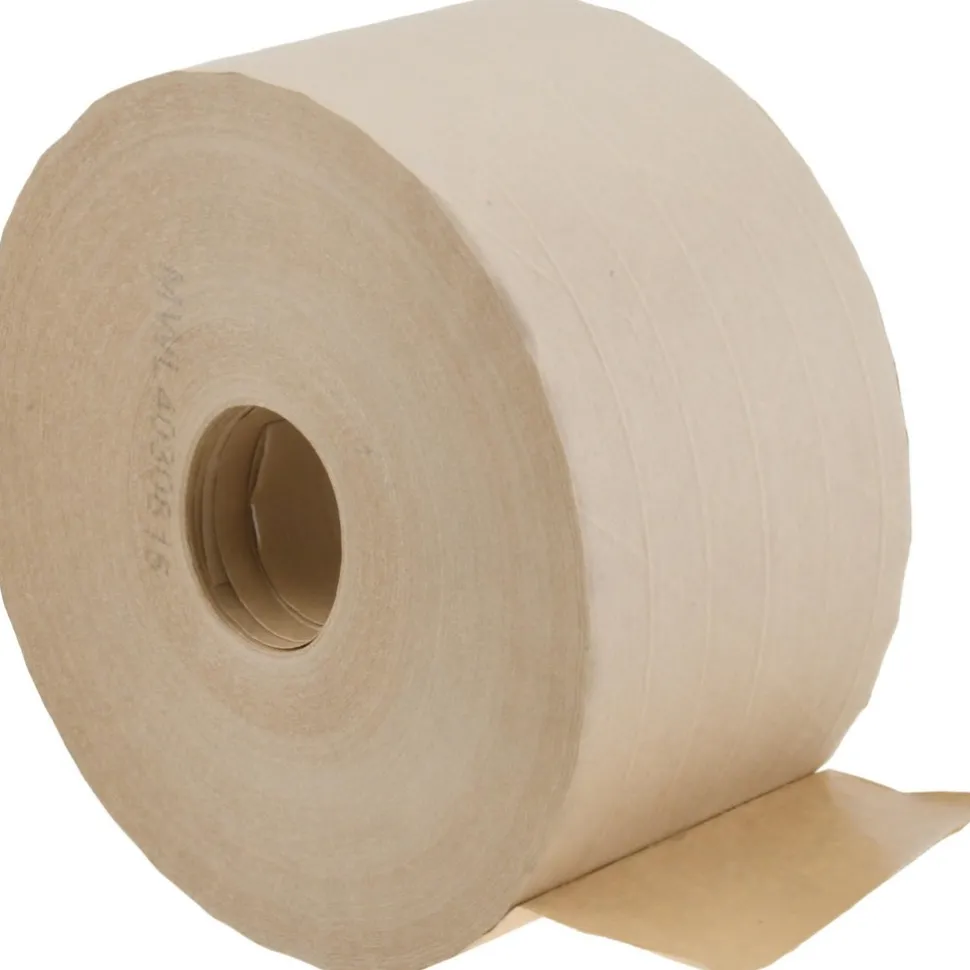 Packing Tape: 3" Wide, 375' Long, Brown, Water-Activated Adhesive