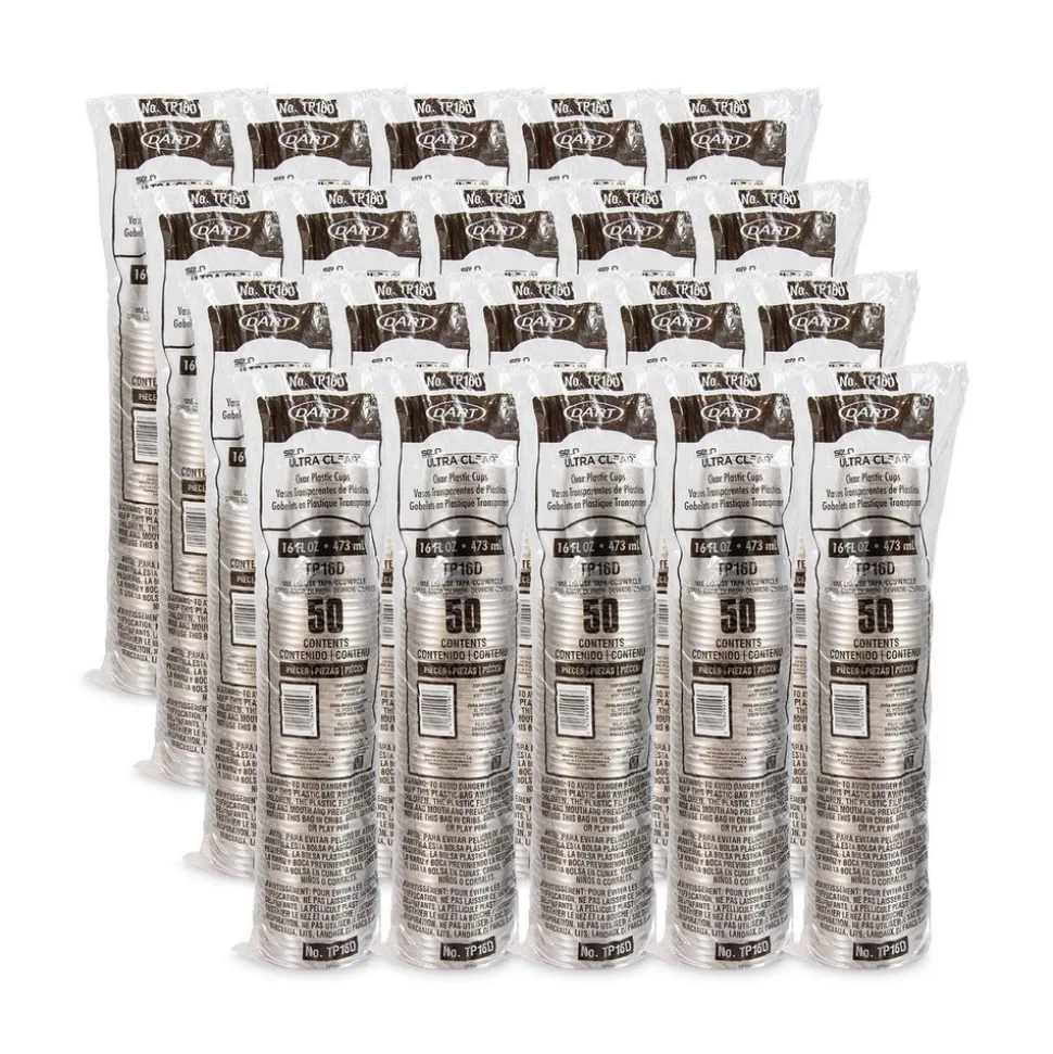 Pack of (50) Solo Plastic Cold Cups, 16 oz Clear