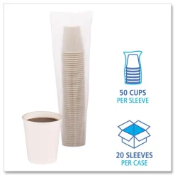 Paper Hot Cups, 8 oz, White, 1000/Carton