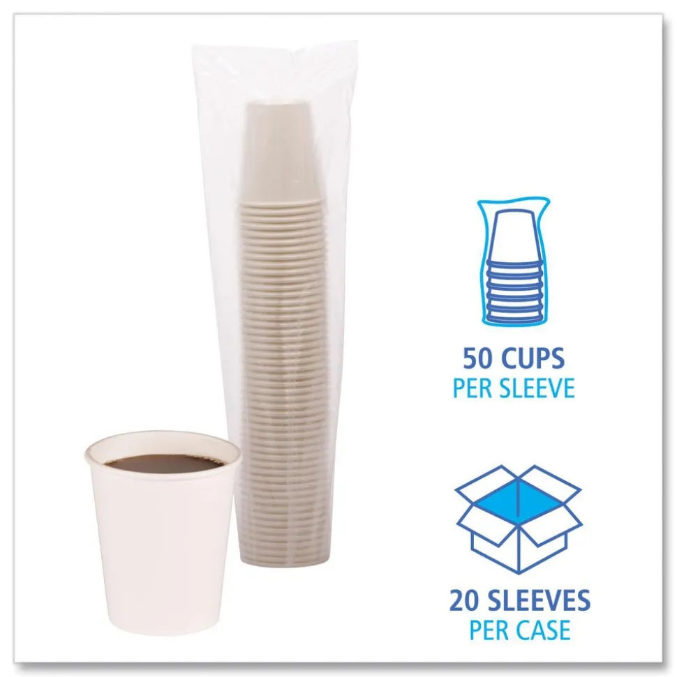 Paper Hot Cups, 8 oz, White, 1000/Carton