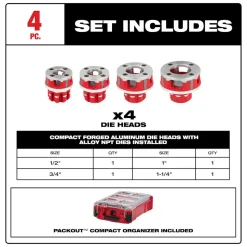 Pipe Threader Die Heads: For Pipe Size: 1/2 - 1-1/4 in; Thread Type: NPT; Thread Direction: Left Hand, Right Hand; Material: Aluminum