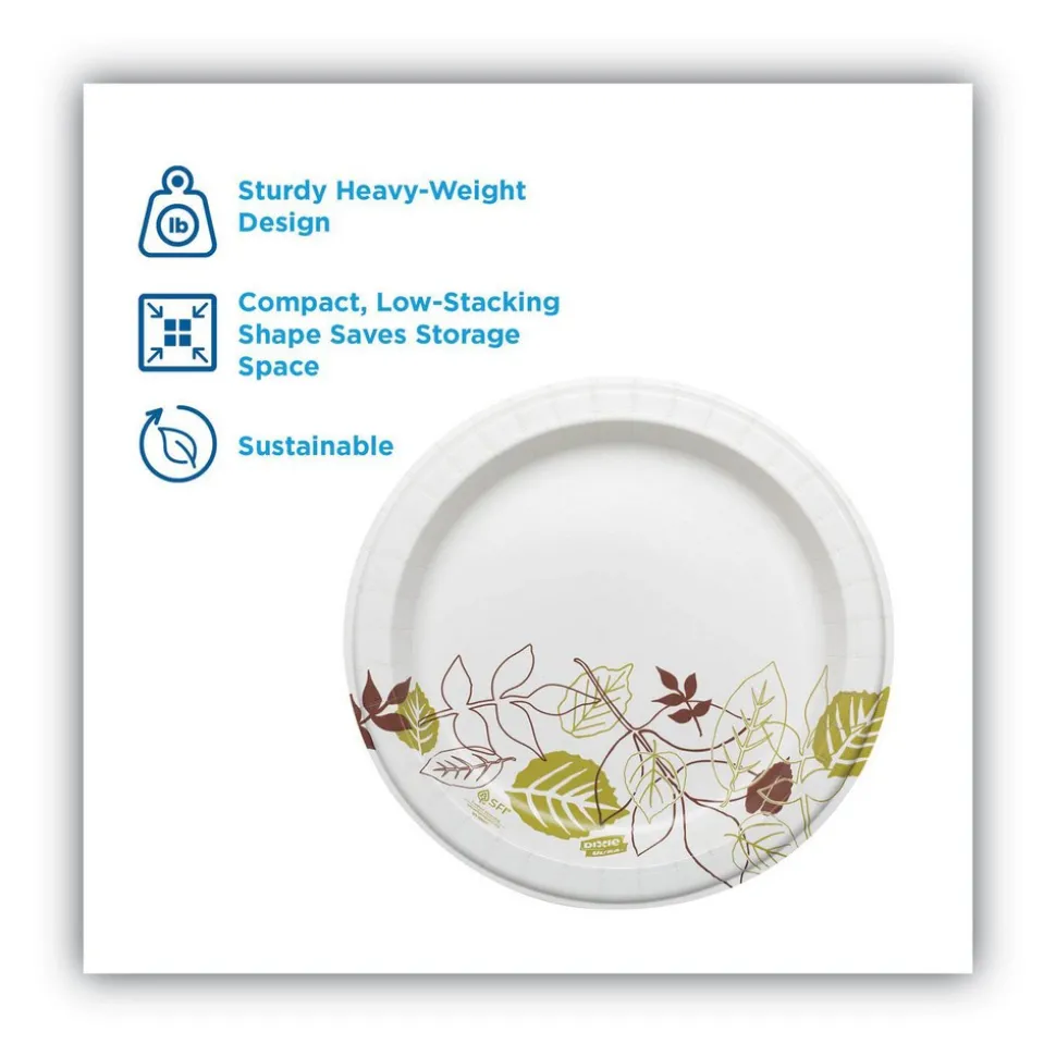 Plate: 8.5" Dia, Paper, Burgundy & Green, 125 Per Pack
