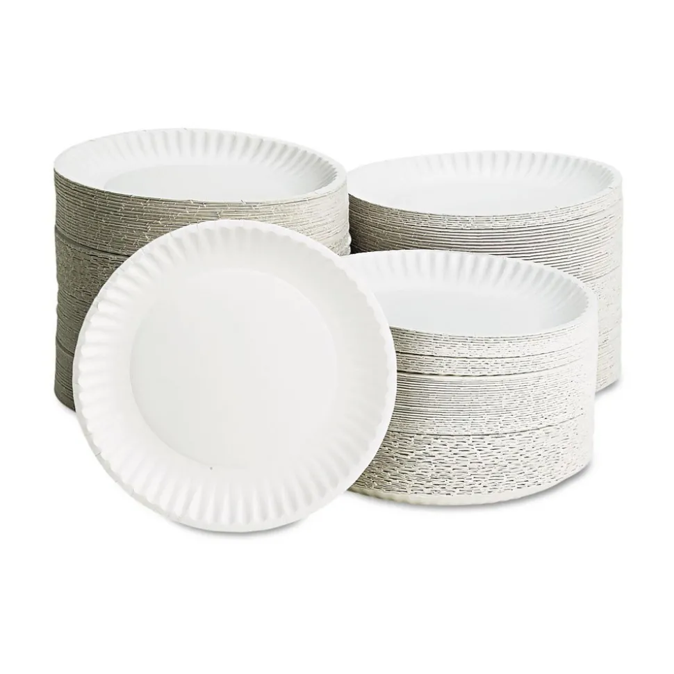 Plate: 9" Dia, Paper, White, 1,000 Per Carton