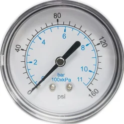 Pressure Gauge: 2-1/2" Dial, 160 psi, 1/4" Thread, NPT, Center Back Mount