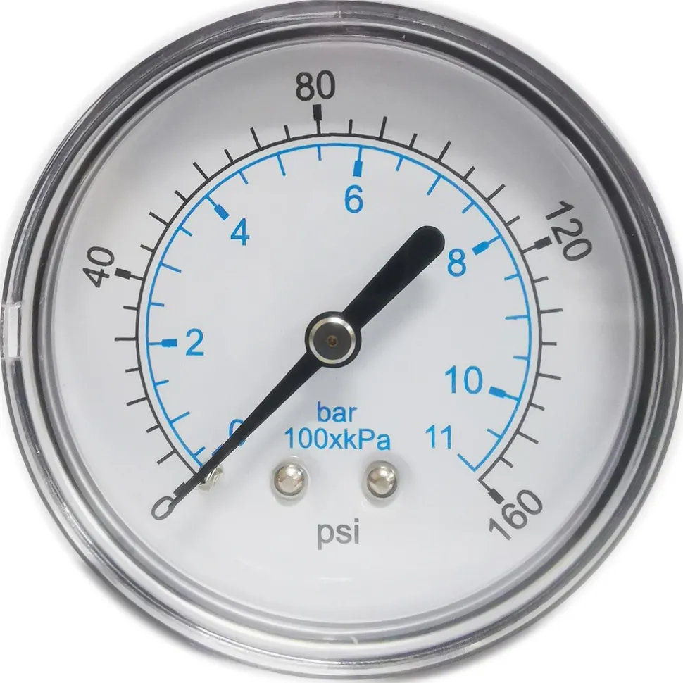 Pressure Gauge: 2-1/2" Dial, 160 psi, 1/4" Thread, NPT, Center Back Mount