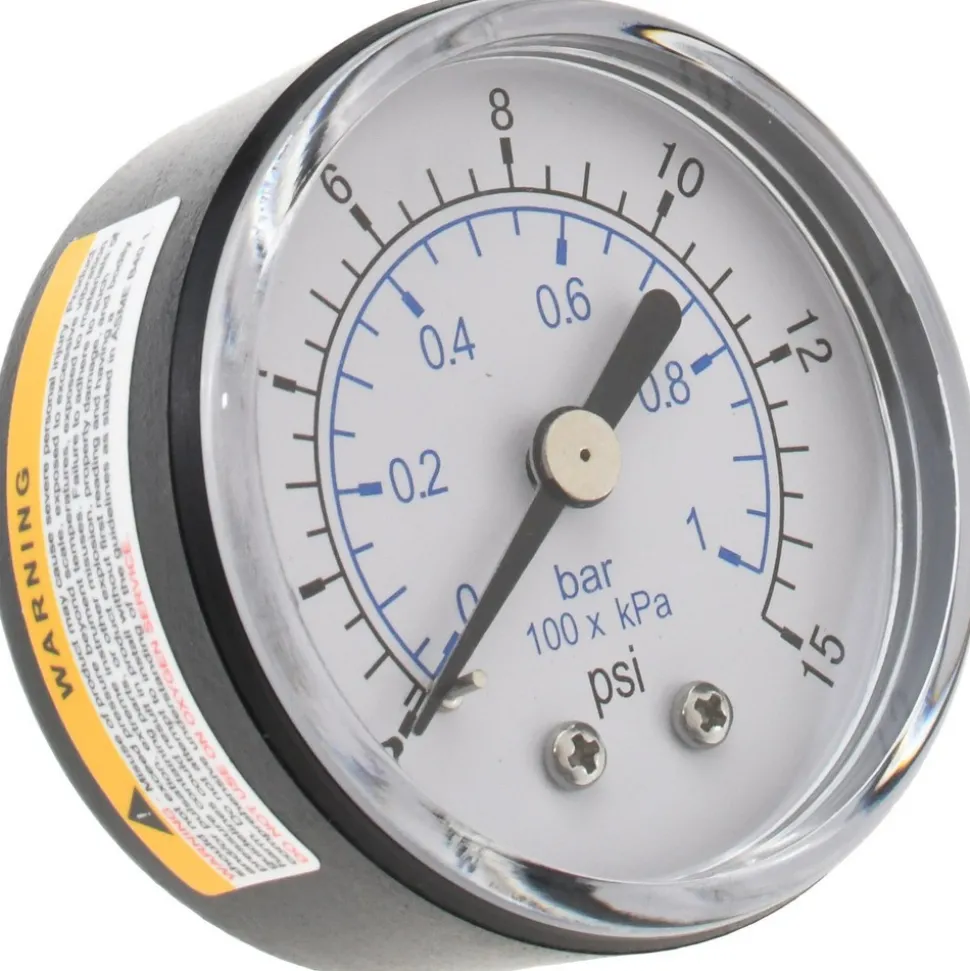 Pressure Gauge: 2" Dial, 15 psi, 1/4" Thread, NPT, Center Back Mount